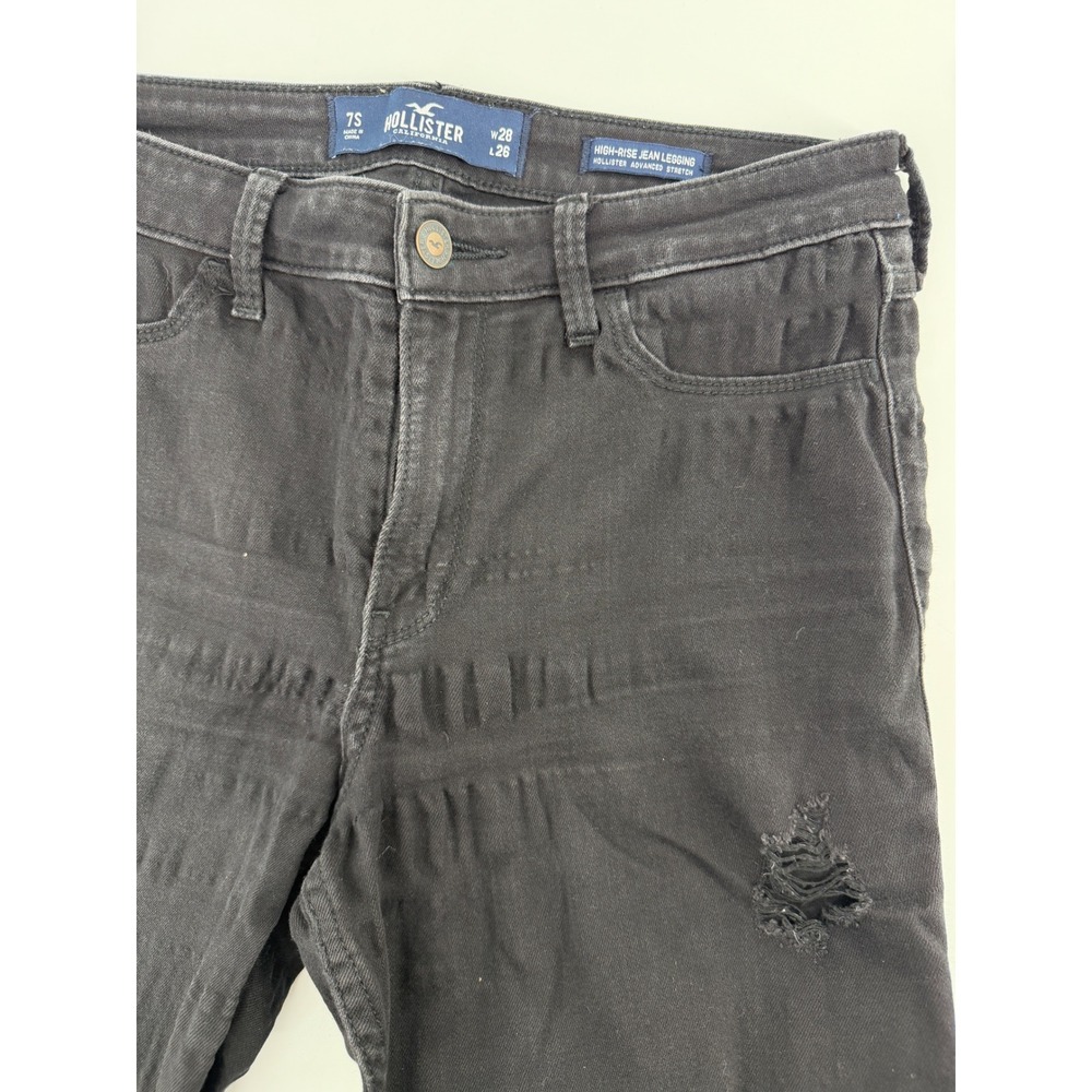 Hollister High-Rise Jean Legging Black Distressed Ripped Skinny Jeans 7S W28 L26